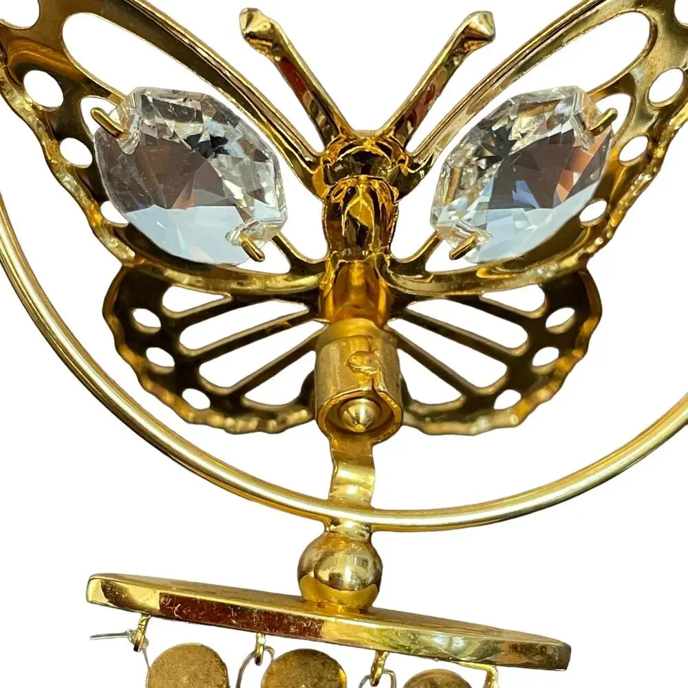 Butterfly Wind Chime Ornament Swarovski Crystal 24k Gold Plated? READ